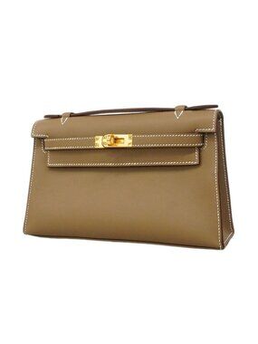 Hermes Handbag Pochette Kelly Swift Etoupe Gold